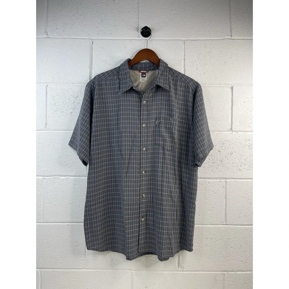 The North Face Men's Plaid Blue Casual Button‎ Down Short Sleeve Shirt Size XL